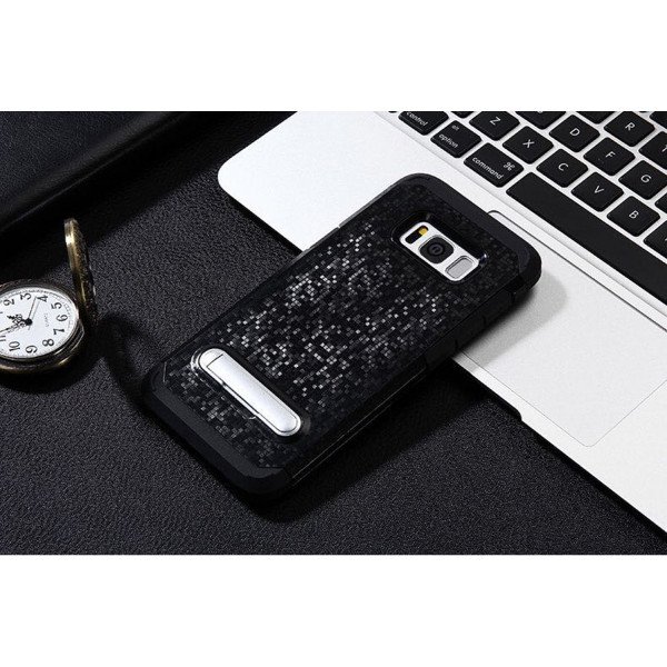 Wholesale Samsung Galaxy S8 Plus Pixel Armor Hybrid Kickstand Case (Black)